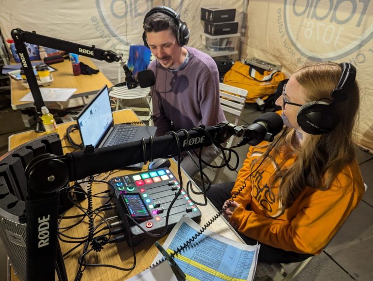 Breakfast with Future Radio Presenter Jamie and Norwich Today Presenter Sarah Presenting the Festive Lights Switch on Outside Broadcast 2024 2 768x578