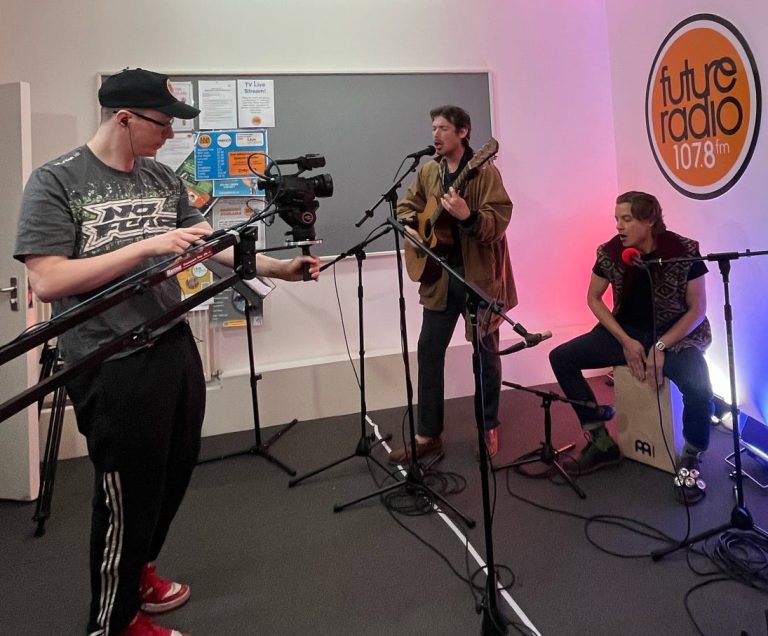 Cameraman James Recording Eels Eels Eels Performing in the Future Radio TV Studio During the Eurovision Brrunch Show 2025 768x636