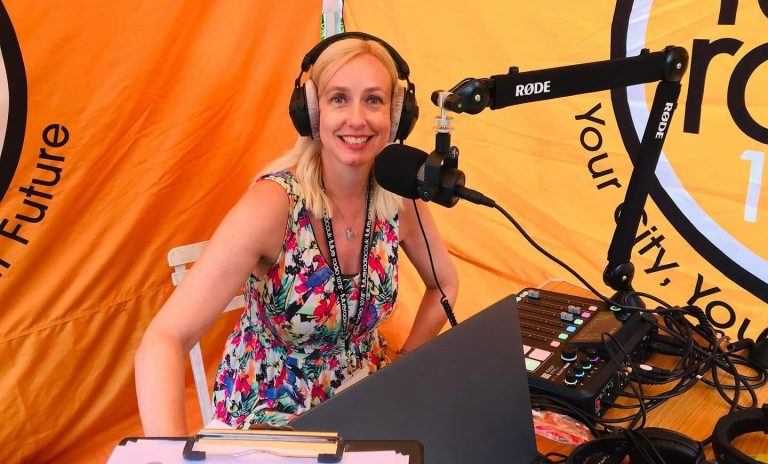 Lisa Redford at the Outside Broadcast Desk During Norwich Pride 2023 768x464